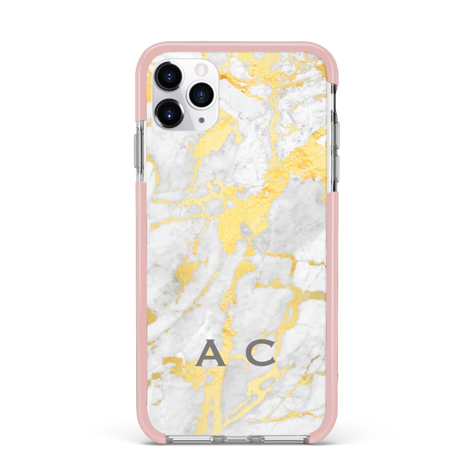 Gold Marble Initials Personalised iPhone 11 Pro Max Impact Pink Edge Case