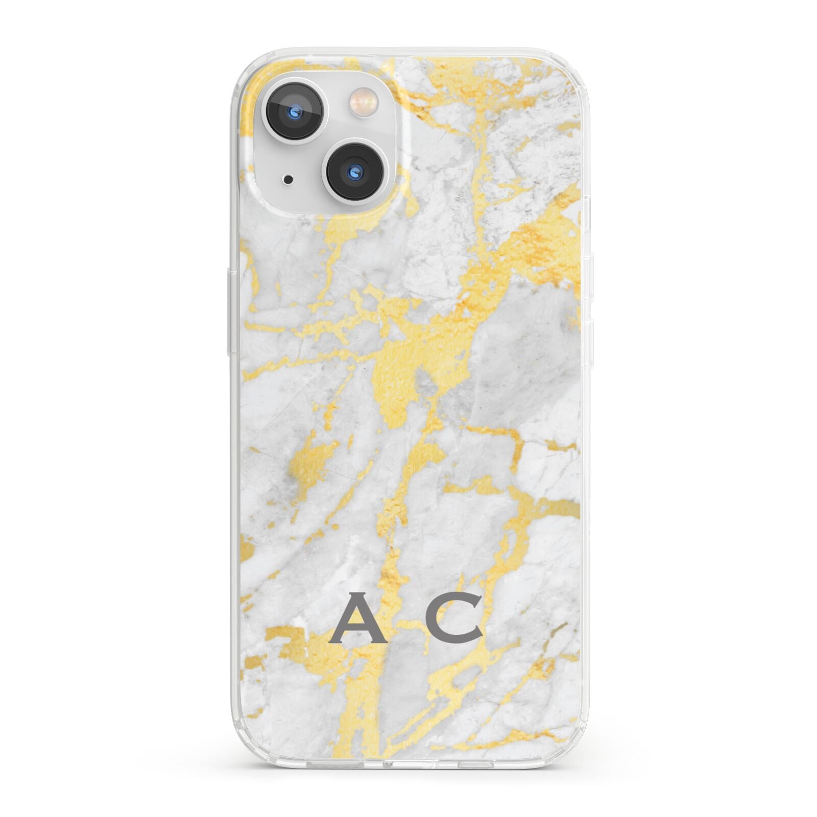 Gold Marble Initials Personalised iPhone 13 Clear Bumper Case