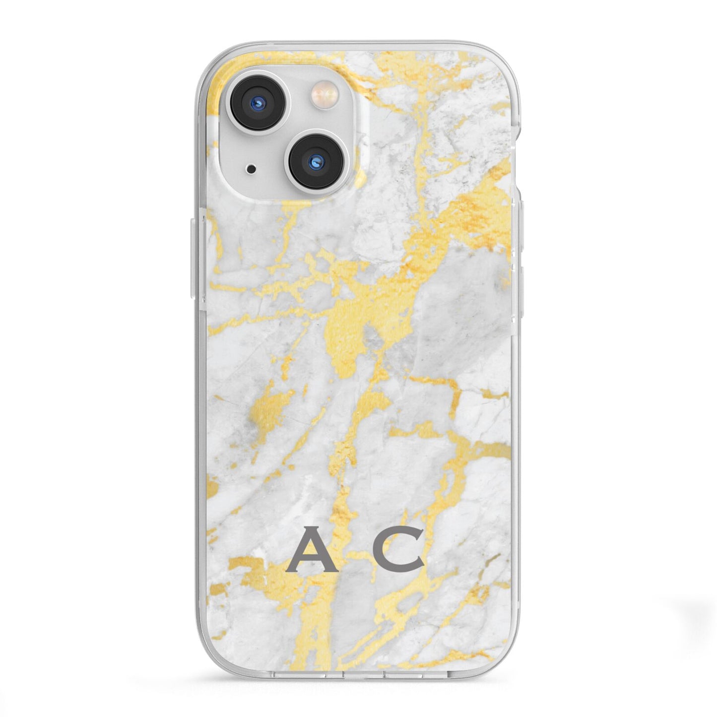 Gold Marble Initials Personalised iPhone 13 Mini TPU Impact Case with White Edges