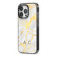 Gold Marble Initials Personalised iPhone 13 Pro Black Impact Case Side Angle on Silver phone