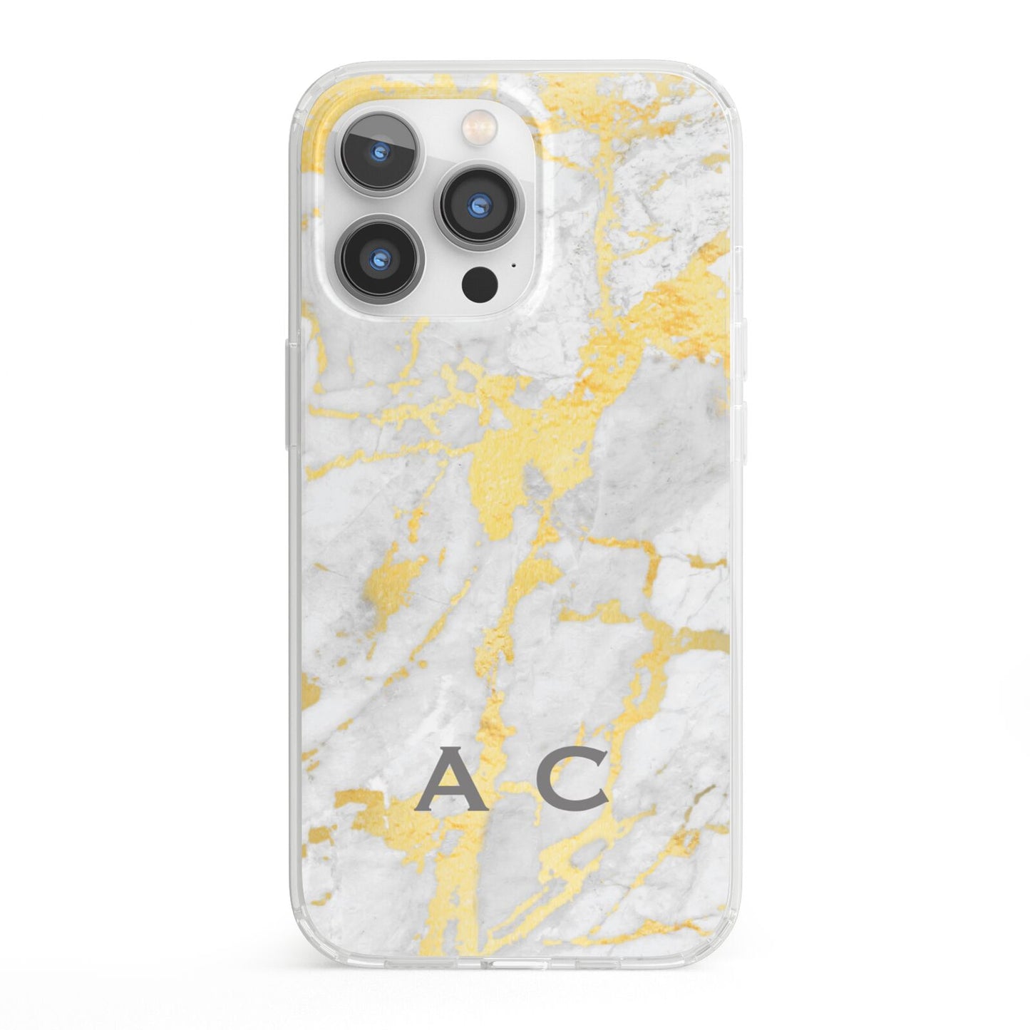 Gold Marble Initials Personalised iPhone 13 Pro Clear Bumper Case