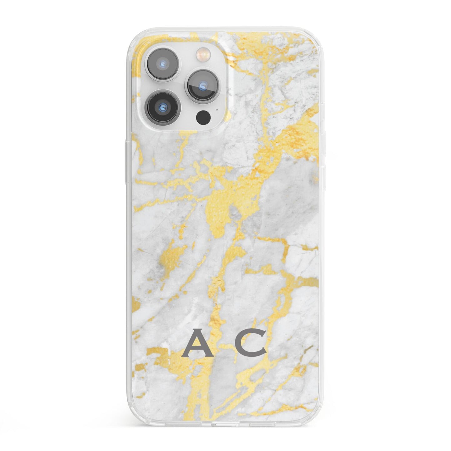 Gold Marble Initials Personalised iPhone 13 Pro Max Clear Bumper Case