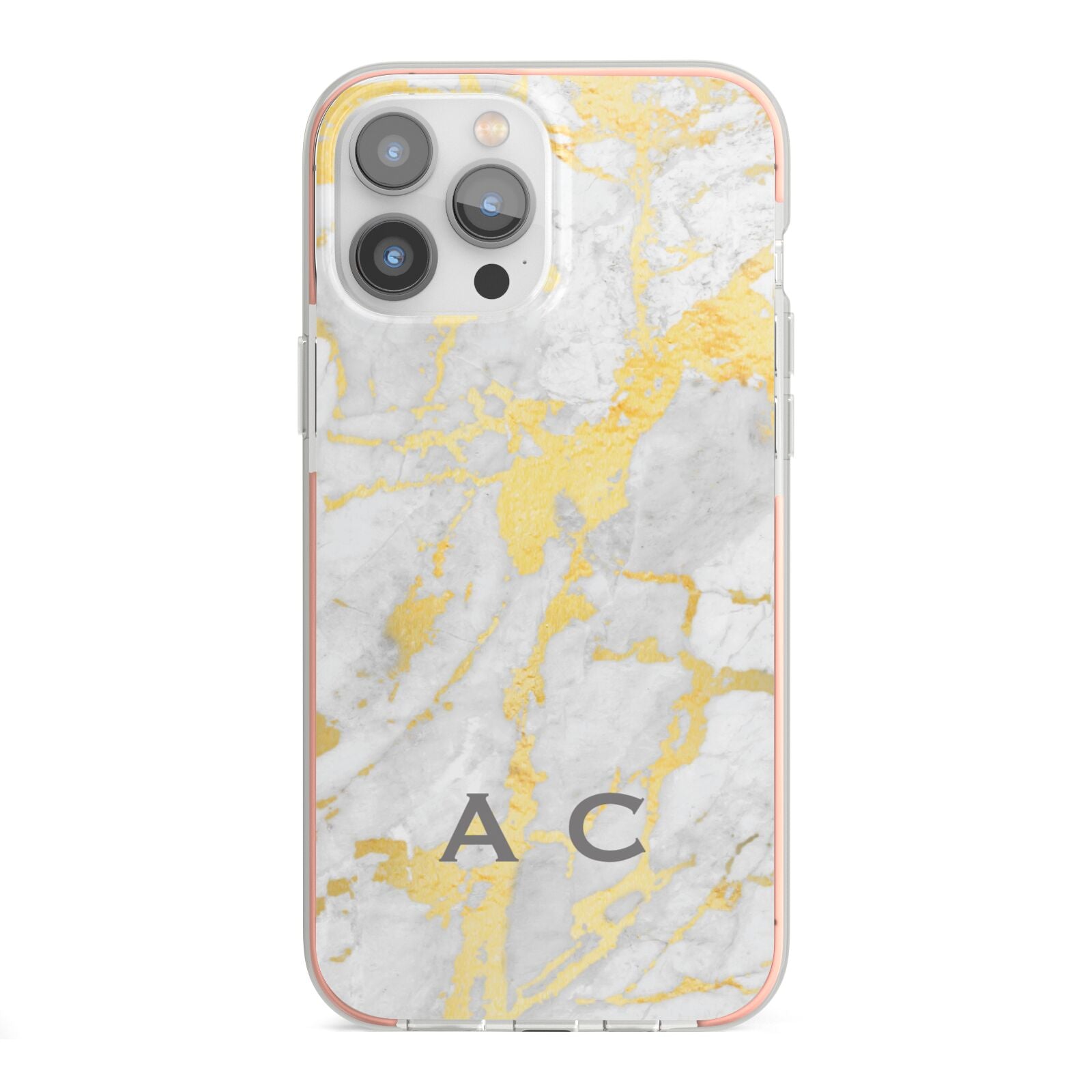 Gold Marble Initials Personalised iPhone 13 Pro Max TPU Impact Case with Pink Edges