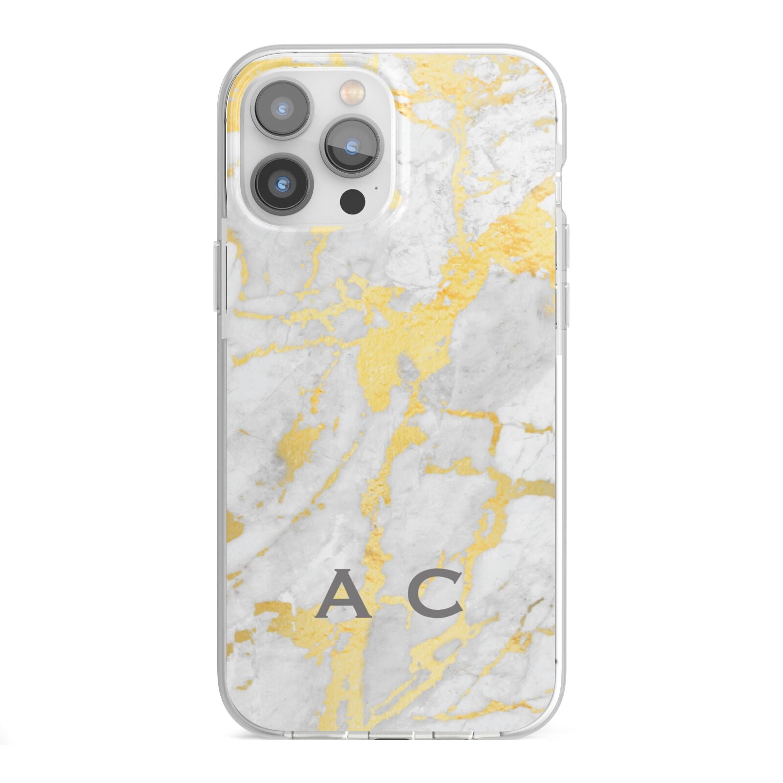Gold Marble Initials Personalised iPhone 13 Pro Max TPU Impact Case with White Edges