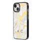 Gold Marble Initials Personalised iPhone 14 Black Impact Case Side Angle on Silver phone