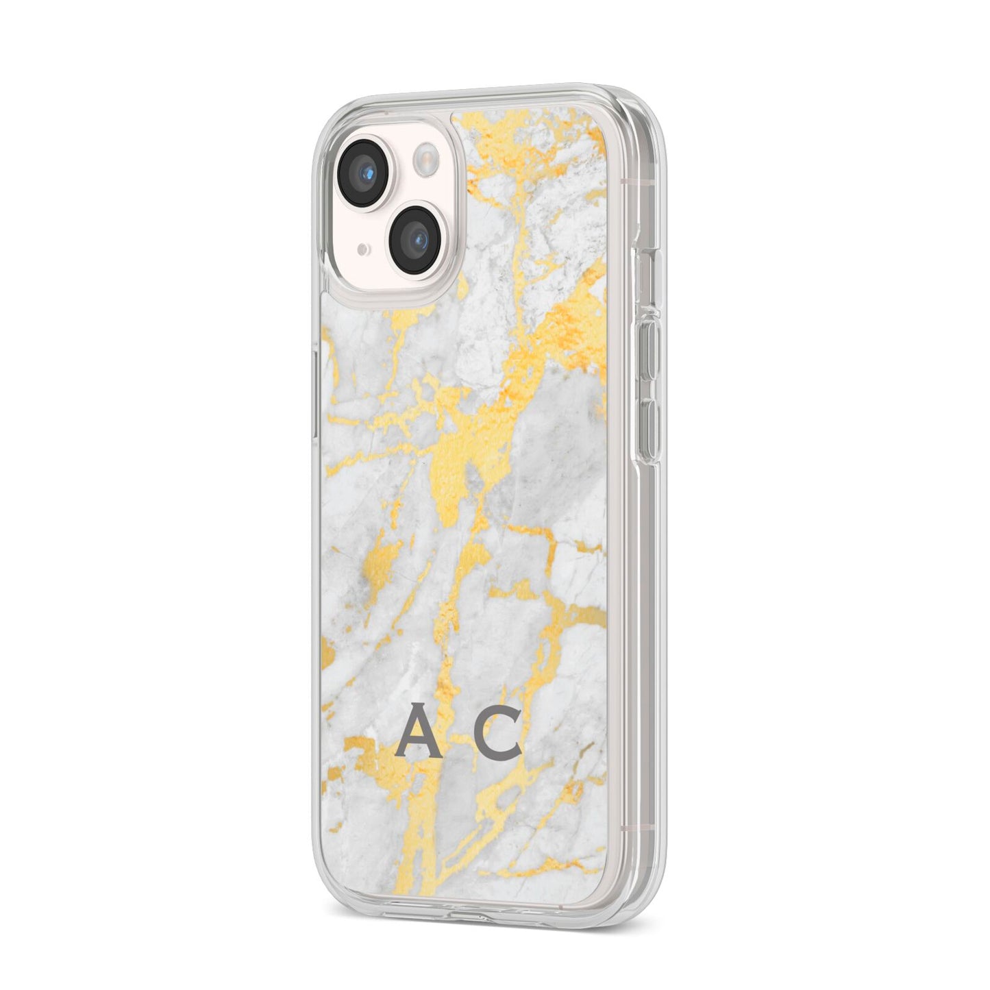 Gold Marble Initials Personalised iPhone 14 Clear Tough Case Starlight Angled Image