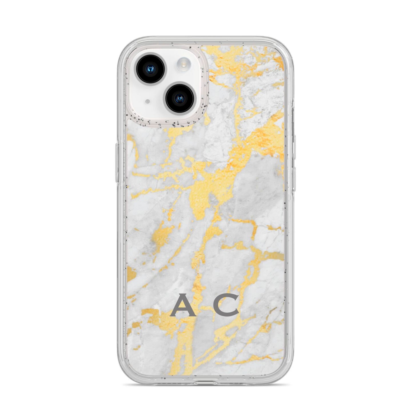 Gold Marble Initials Personalised iPhone 14 Glitter Tough Case Starlight