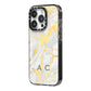 Gold Marble Initials Personalised iPhone 14 Pro Black Impact Case Side Angle on Silver phone