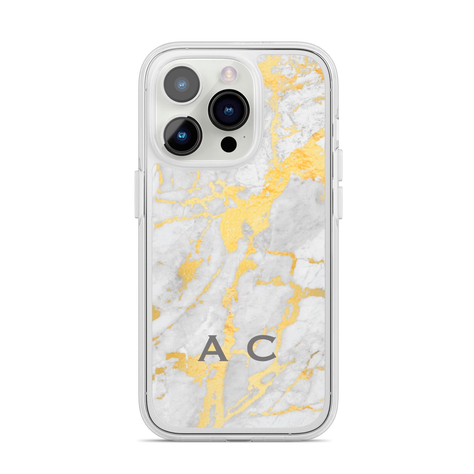Gold Marble Initials Personalised iPhone 14 Pro Clear Tough Case Silver