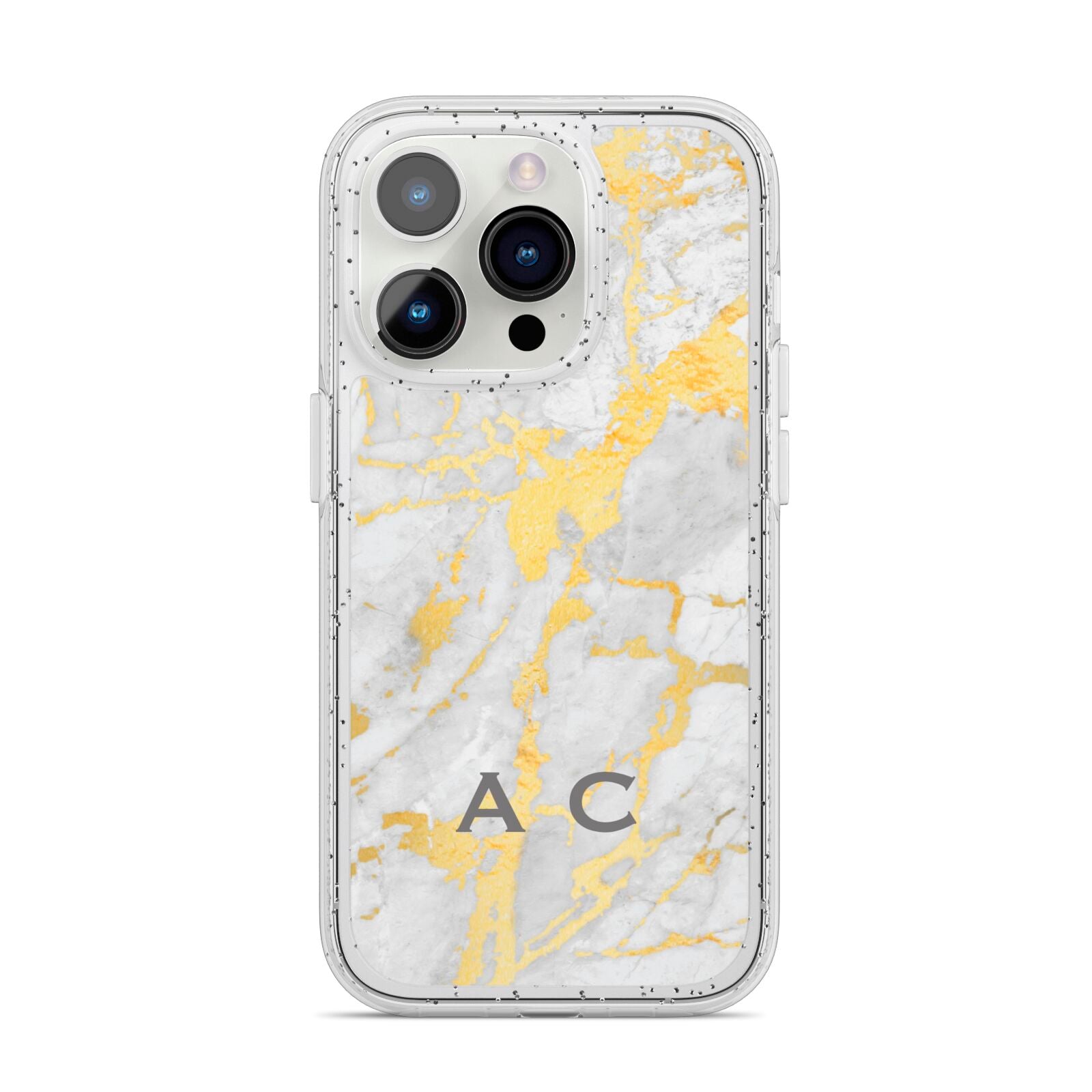 Gold Marble Initials Personalised iPhone 14 Pro Glitter Tough Case Silver