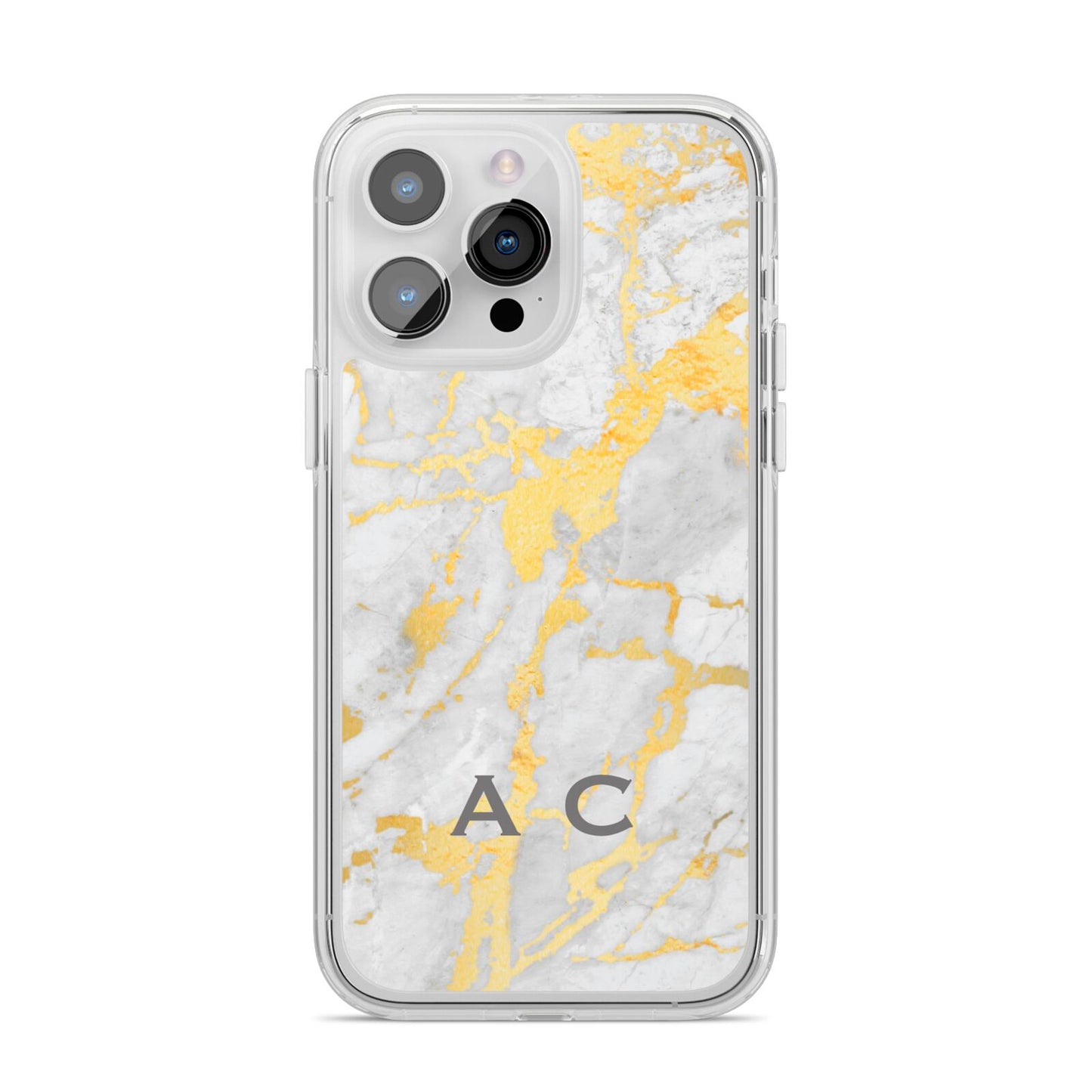 Gold Marble Initials Personalised iPhone 14 Pro Max Clear Tough Case Silver