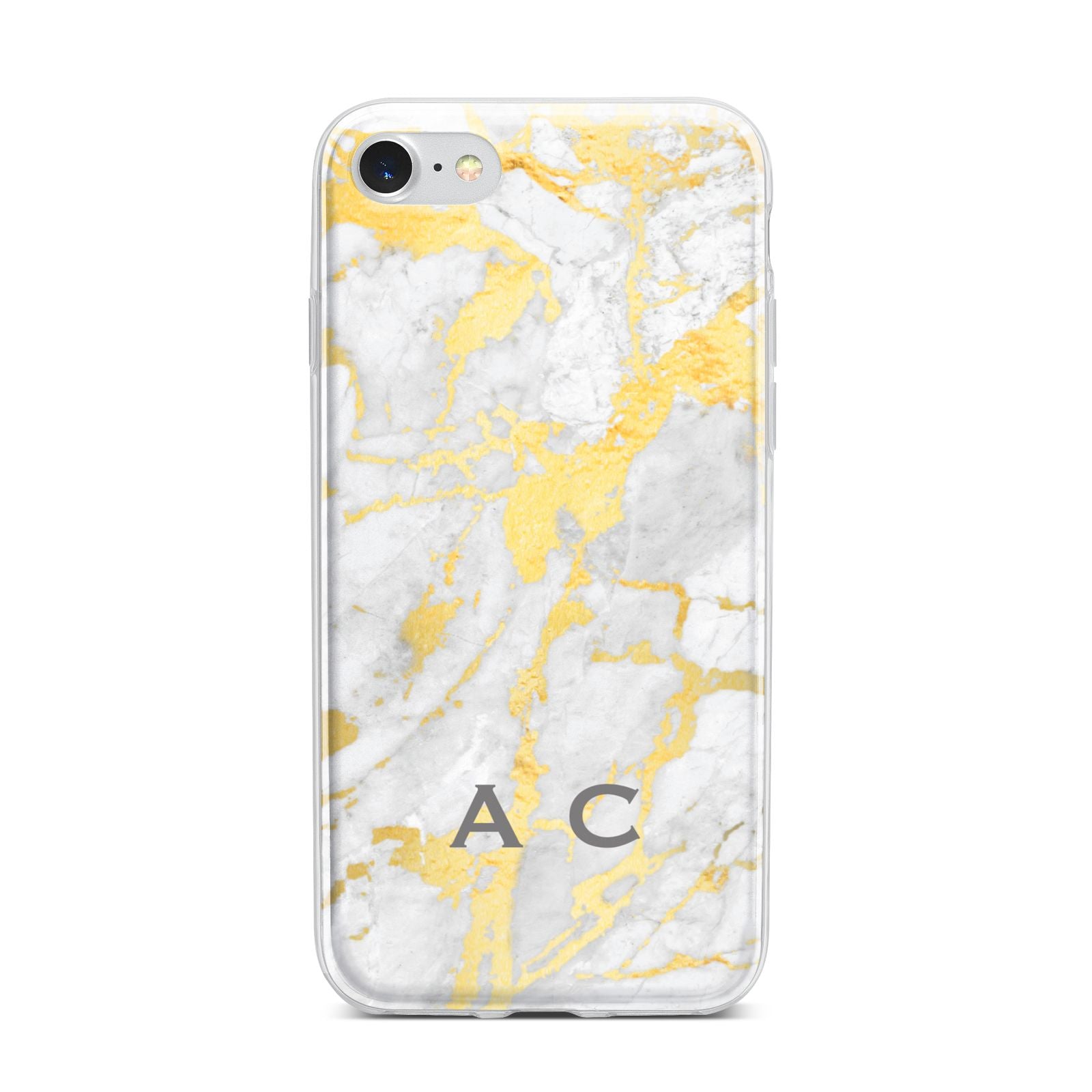 Gold Marble Initials Personalised iPhone 7 Bumper Case on Silver iPhone