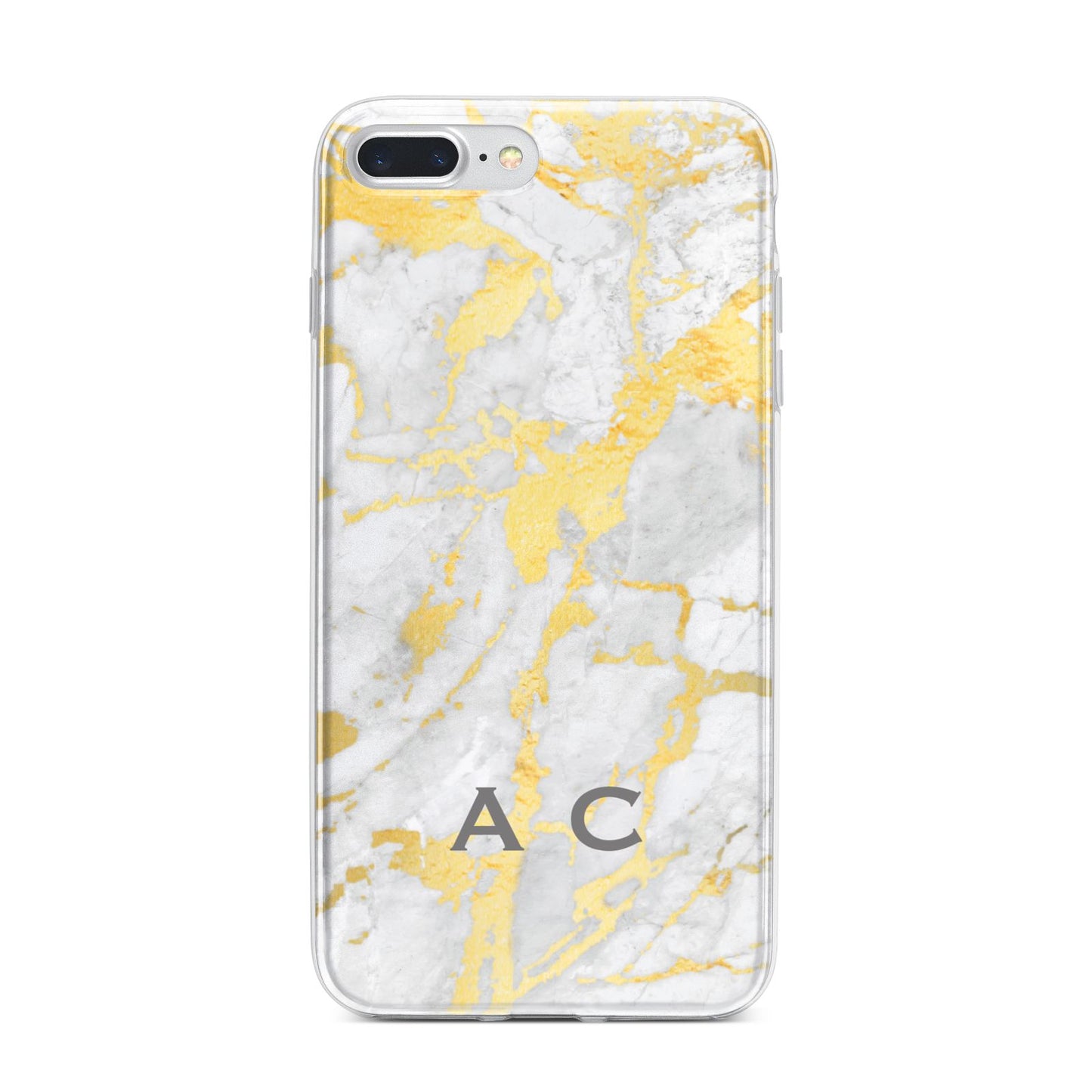 Gold Marble Initials Personalised iPhone 7 Plus Bumper Case on Silver iPhone