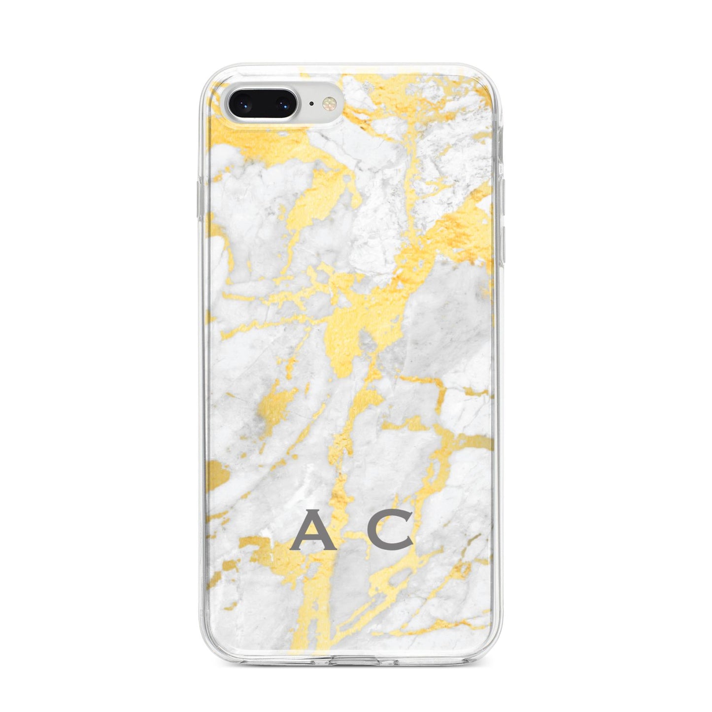 Gold Marble Initials Personalised iPhone 8 Plus Bumper Case on Silver iPhone