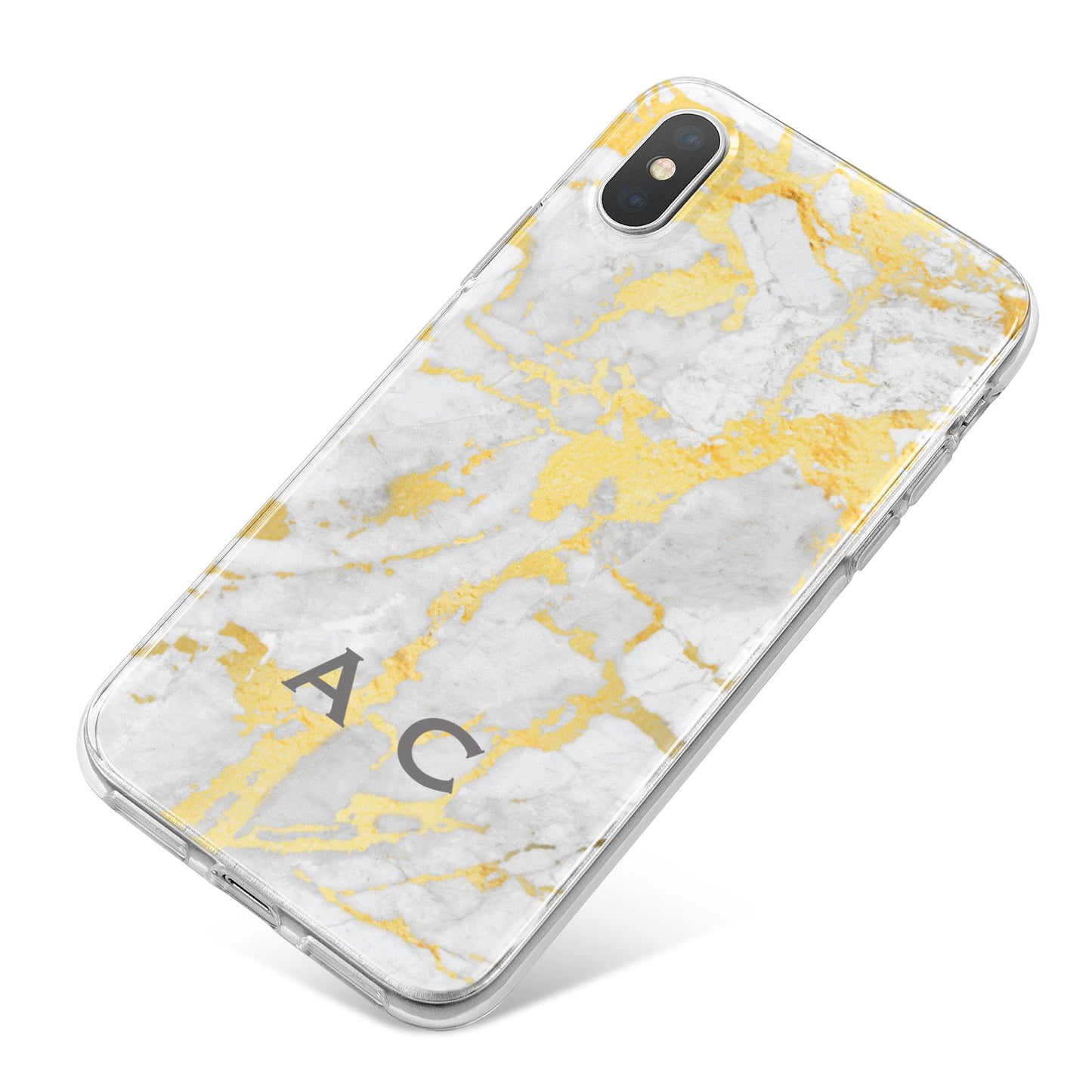Gold Marble Initials Personalised iPhone X Bumper Case on Silver iPhone