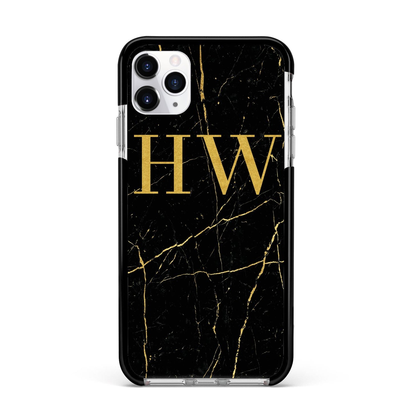 Gold Marble Monogram Personalised Apple iPhone 11 Pro Max in Silver with Black Impact Case