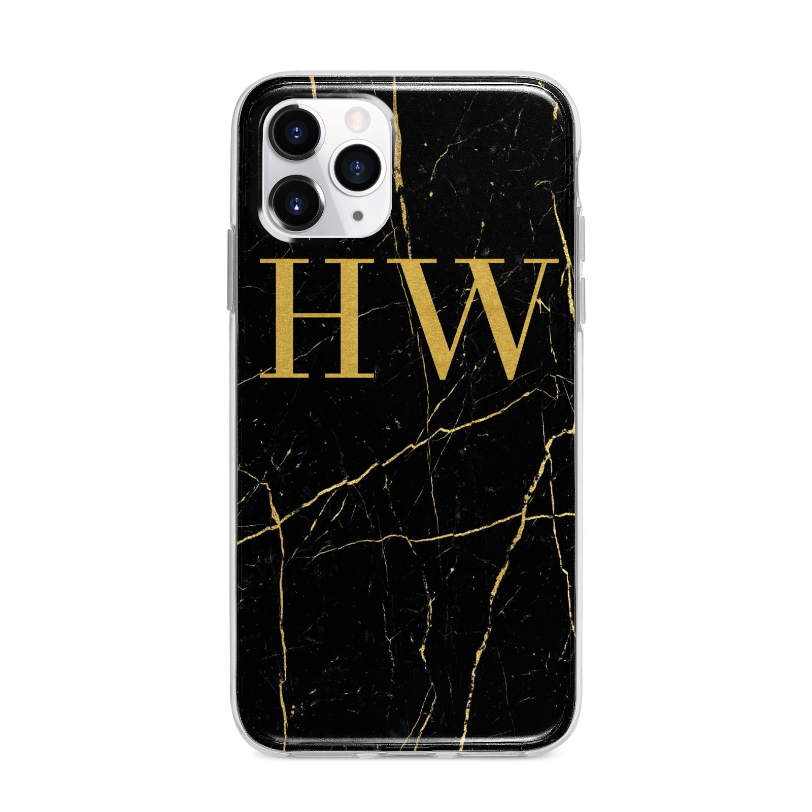 Gold Marble Monogram Personalised Apple iPhone 11 Pro Max in Silver with Bumper Case