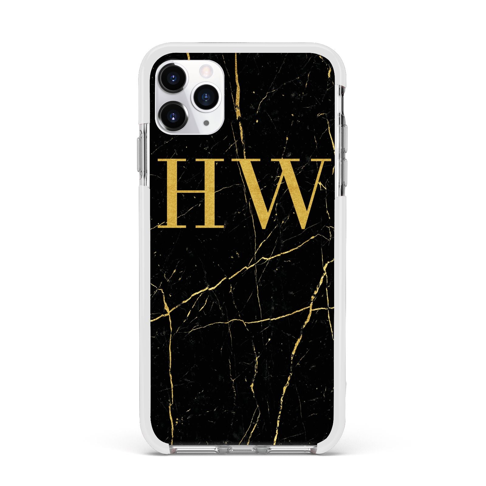 Gold Marble Monogram Personalised Apple iPhone 11 Pro Max in Silver with White Impact Case