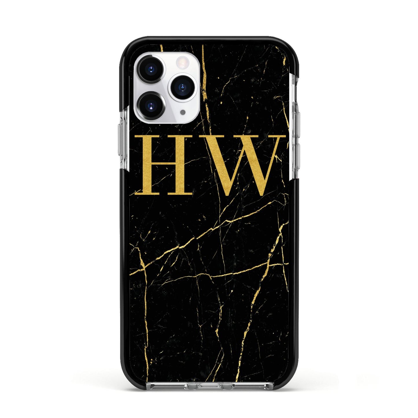 Gold Marble Monogram Personalised Apple iPhone 11 Pro in Silver with Black Impact Case