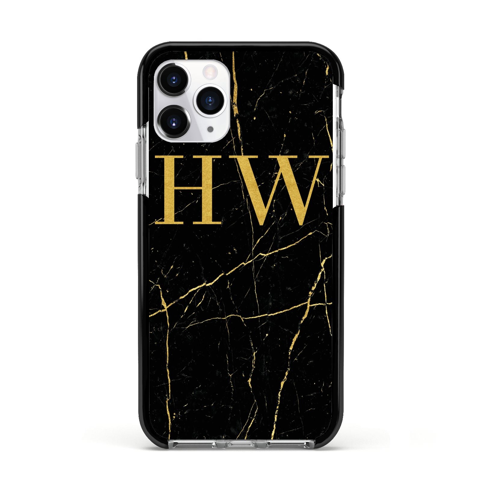 Gold Marble Monogram Personalised Apple iPhone 11 Pro in Silver with Black Impact Case