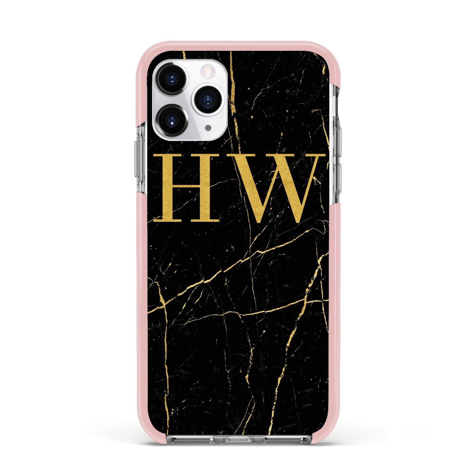 Gold Marble Monogram Personalised Apple iPhone 11 Pro in Silver with Pink Impact Case