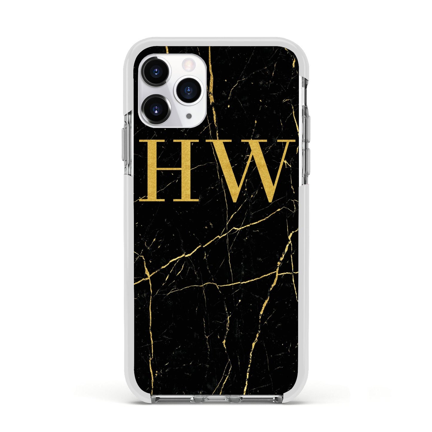 Gold Marble Monogram Personalised Apple iPhone 11 Pro in Silver with White Impact Case