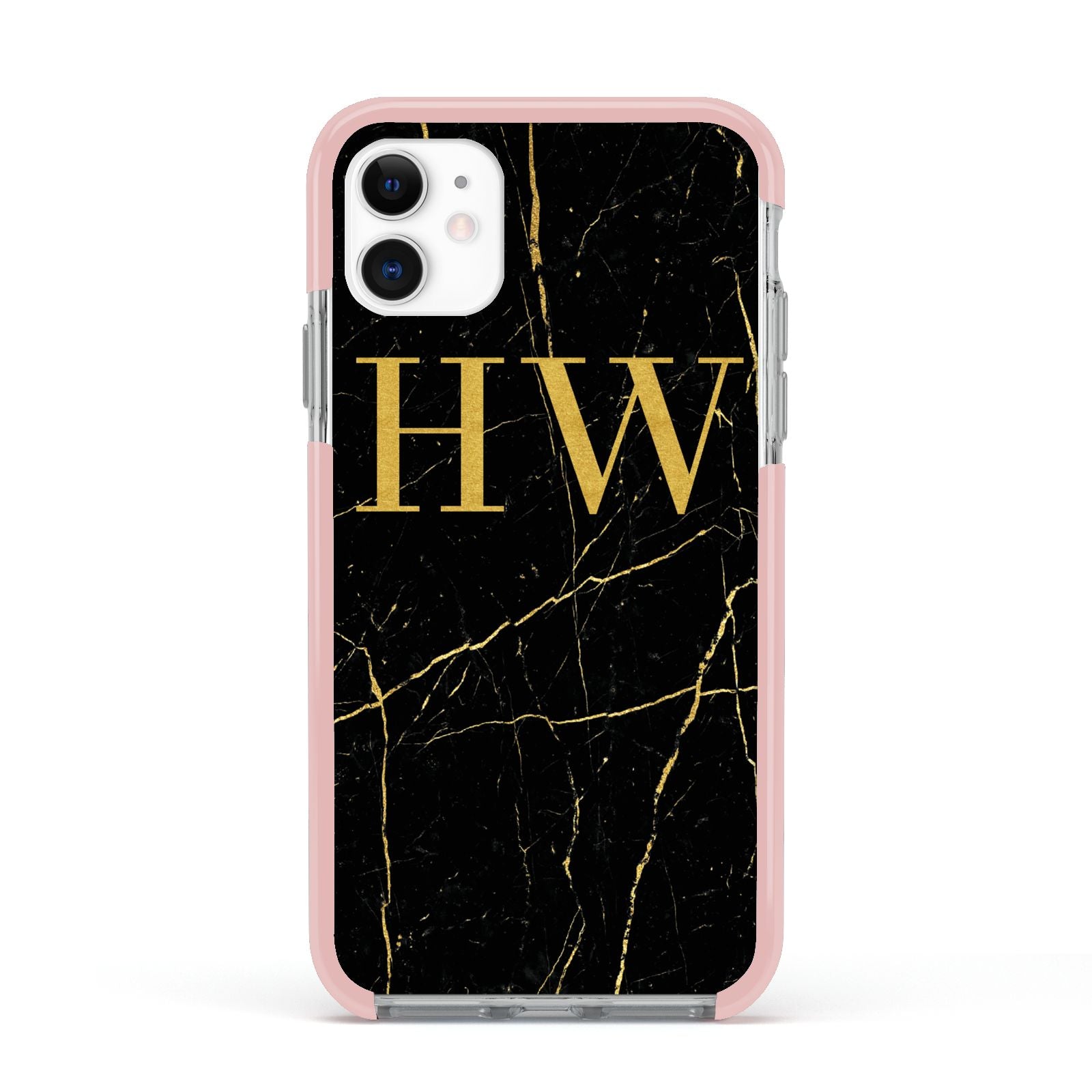 Gold Marble Monogram Personalised Apple iPhone 11 in White with Pink Impact Case