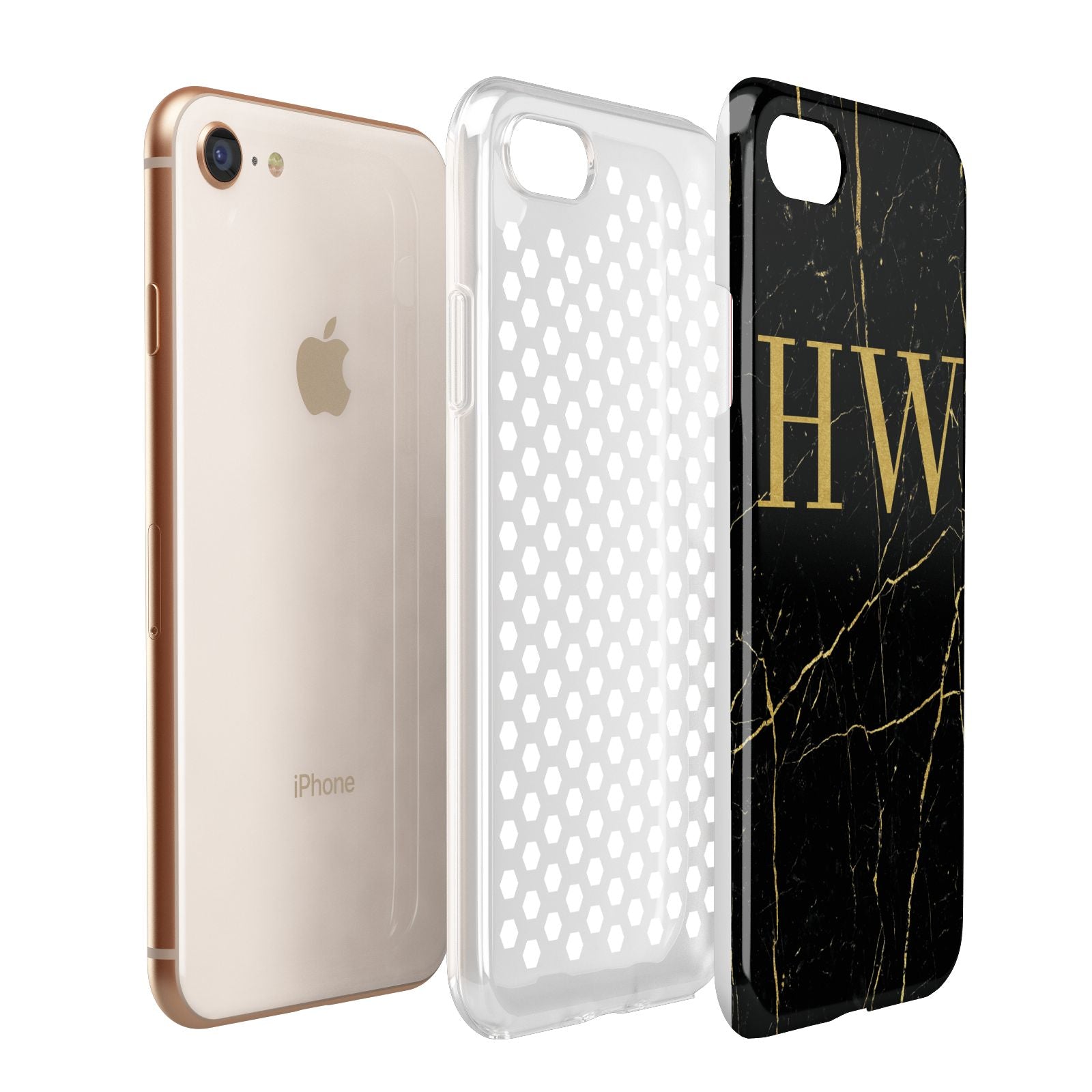 Gold Marble Monogram Personalised Apple iPhone 7 8 3D Tough Case Expanded View