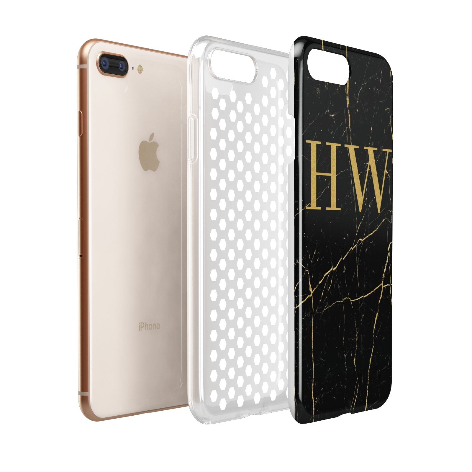 Gold Marble Monogram Personalised Apple iPhone 7 8 Plus 3D Tough Case Expanded View