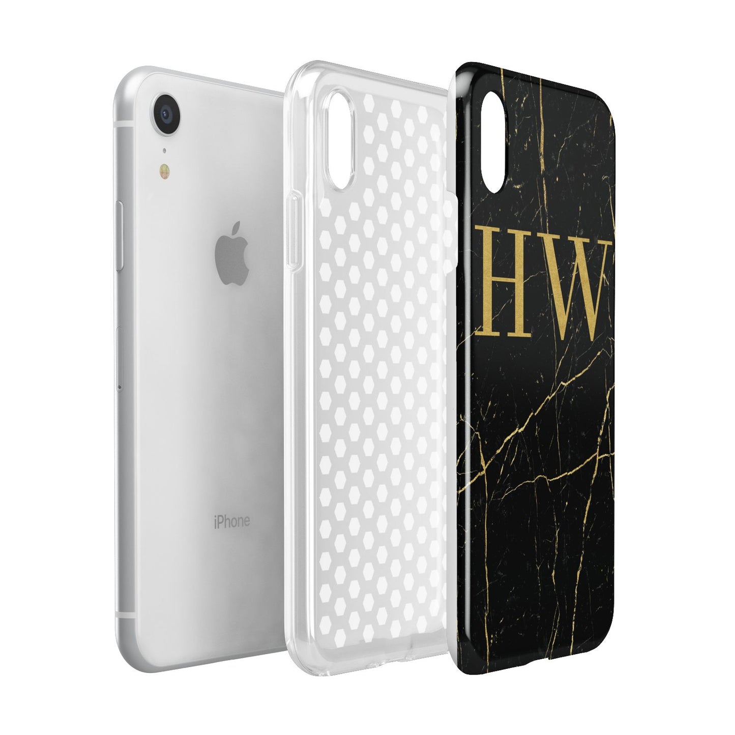 Gold Marble Monogram Personalised Apple iPhone XR White 3D Tough Case Expanded view