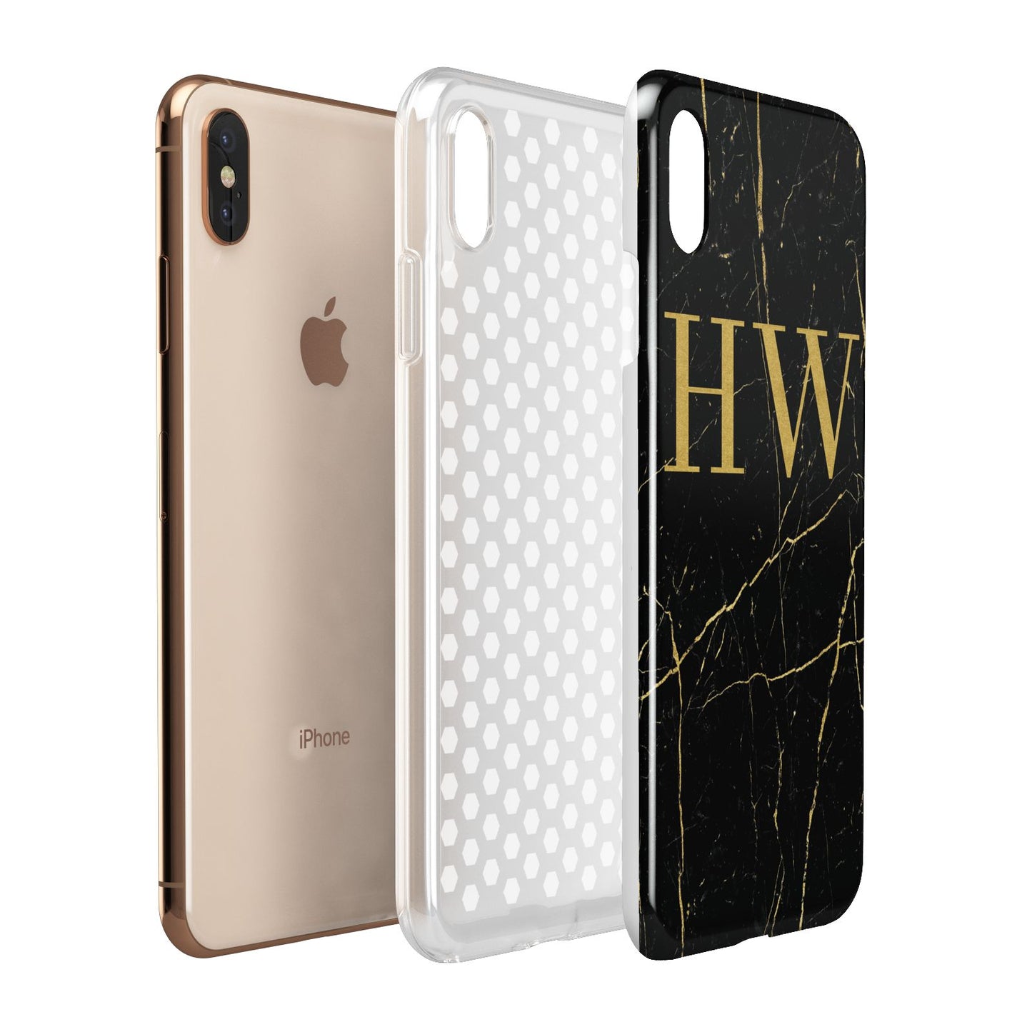 Gold Marble Monogram Personalised Apple iPhone Xs Max 3D Tough Case Expanded View