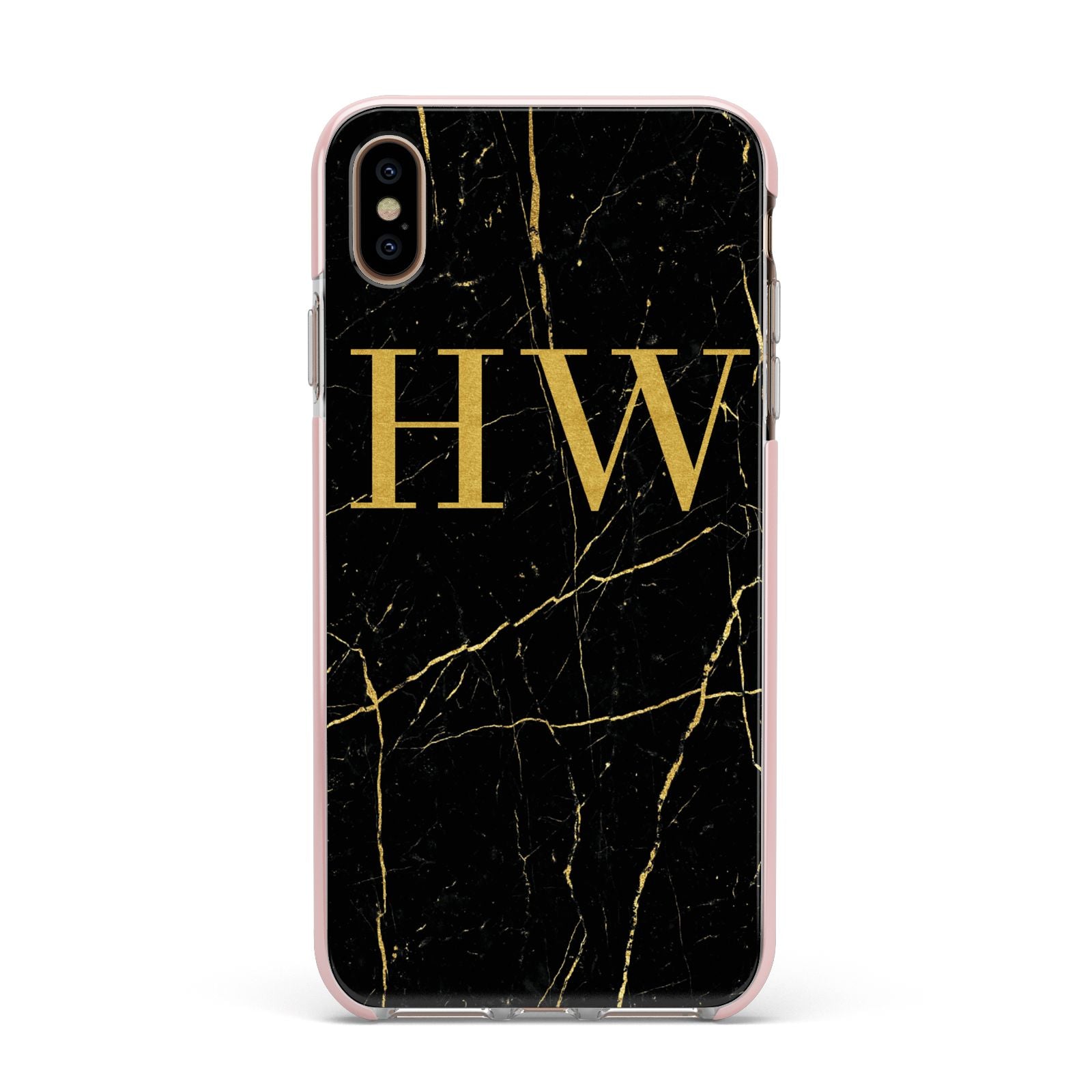 Gold Marble Monogram Personalised Apple iPhone Xs Max Impact Case Pink Edge on Gold Phone