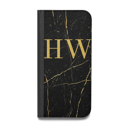 Gold Marble Monogram Personalised Vegan Leather Flip iPhone Case