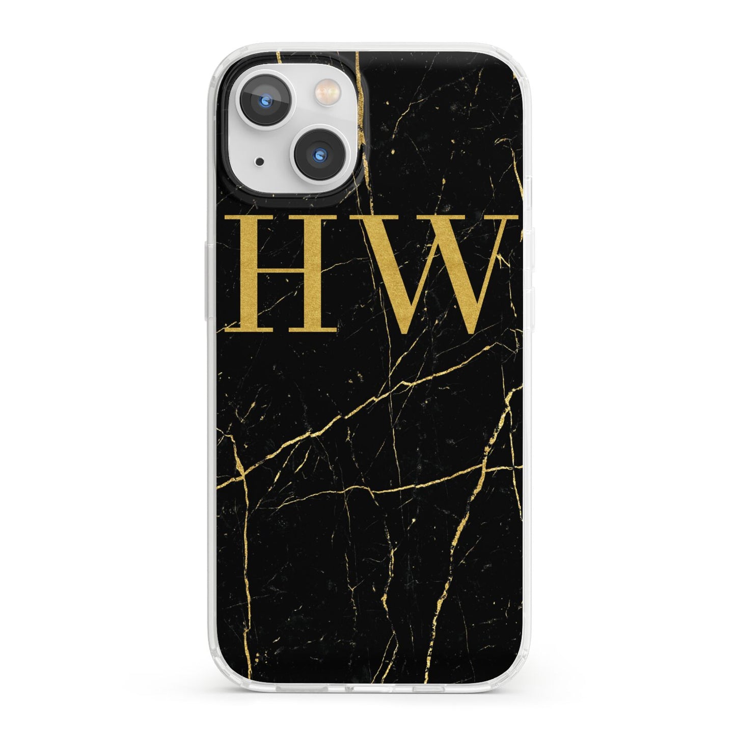 Gold Marble Monogram Personalised iPhone 13 Clear Bumper Case