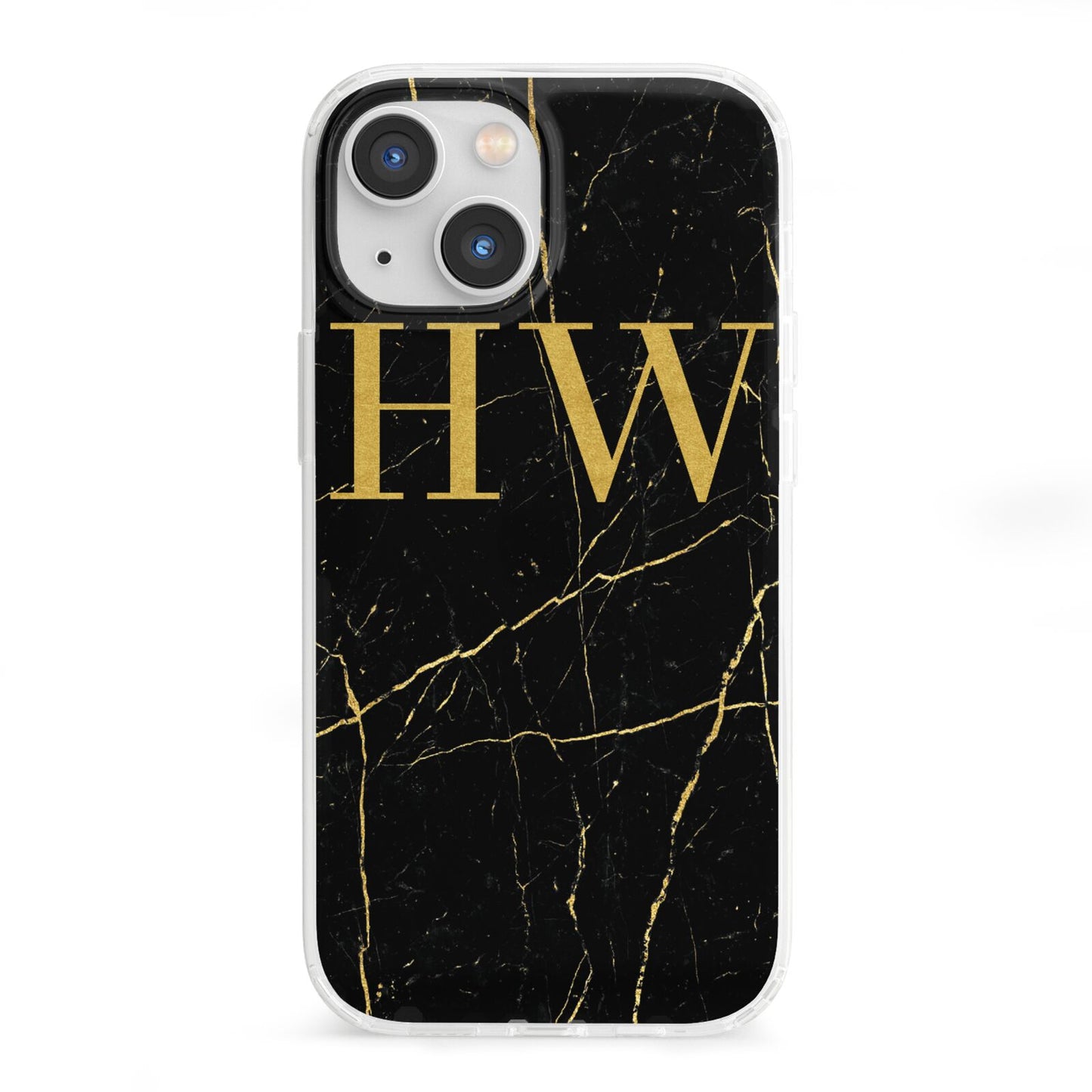 Gold Marble Monogram Personalised iPhone 13 Mini Clear Bumper Case