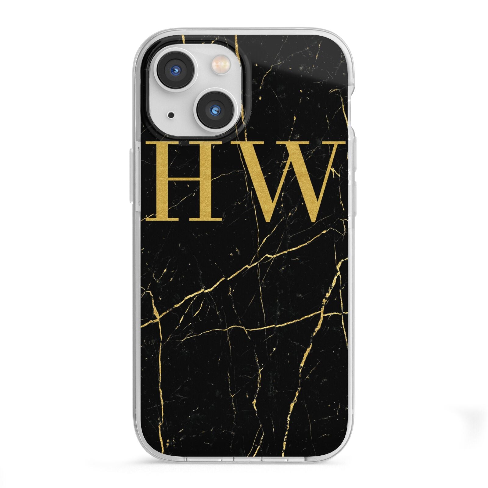 Gold Marble Monogram Personalised iPhone 13 Mini TPU Impact Case with White Edges