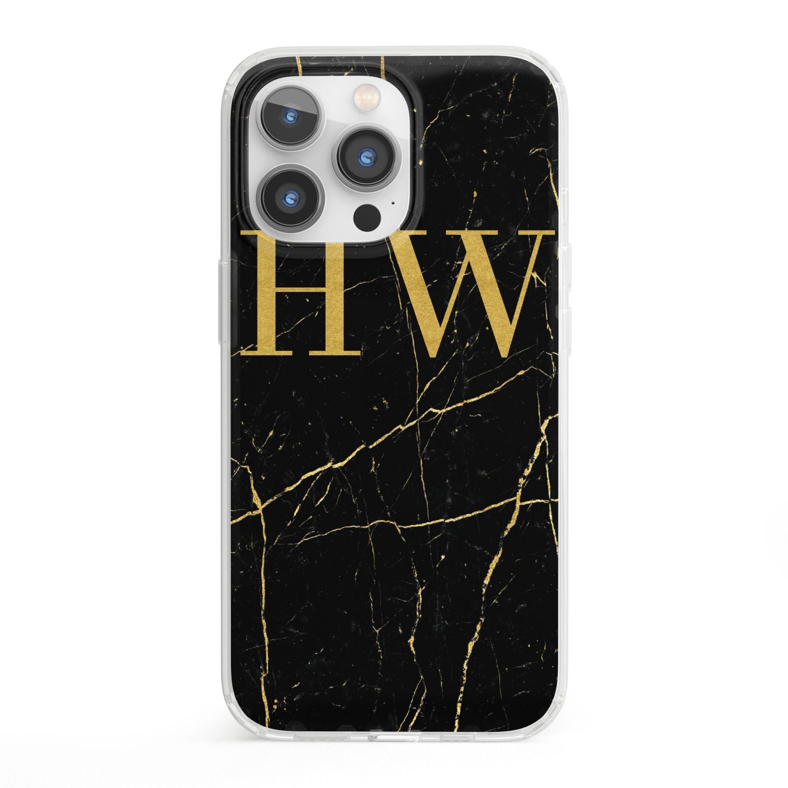 Gold Marble Monogram Personalised iPhone 13 Pro Clear Bumper Case