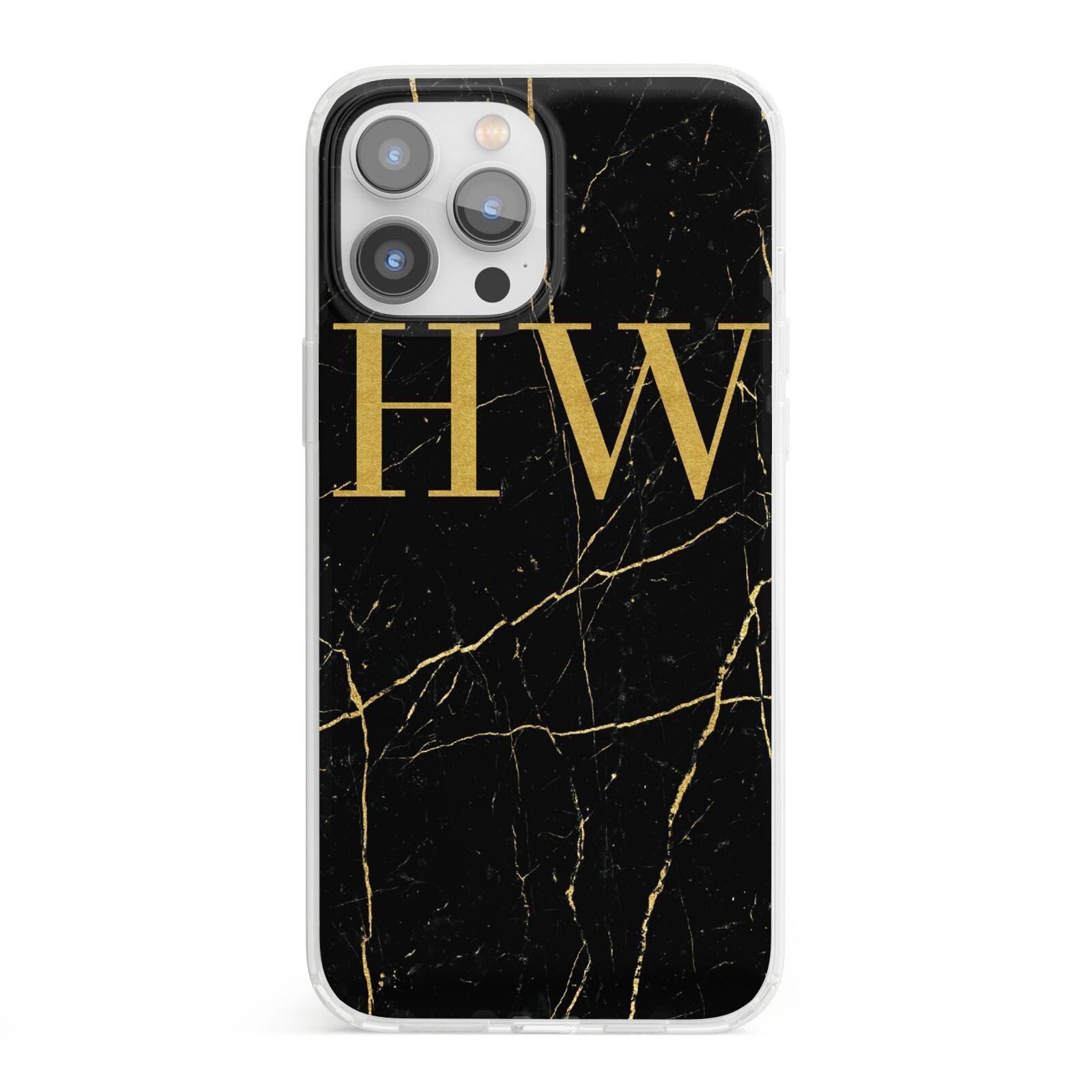 Gold Marble Monogram Personalised iPhone 13 Pro Max Clear Bumper Case