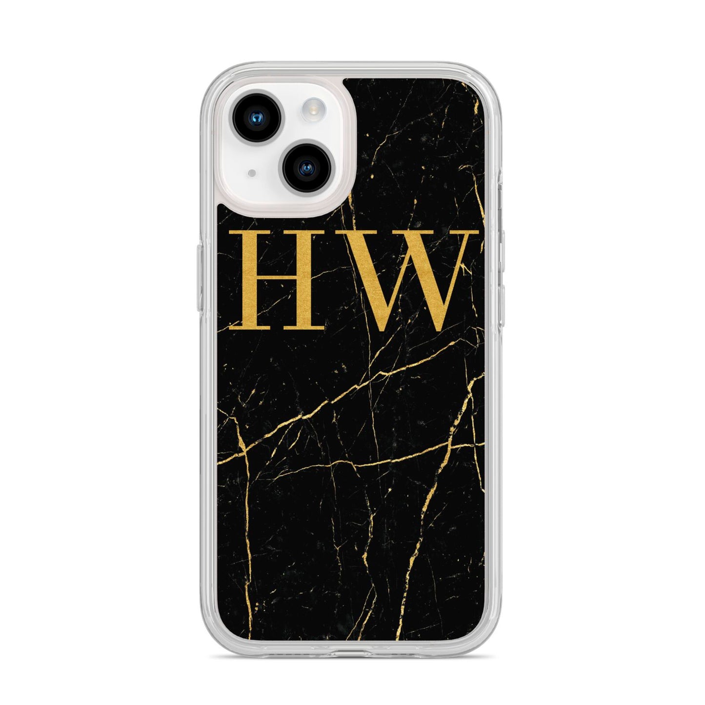 Gold Marble Monogram Personalised iPhone 14 Clear Tough Case Starlight