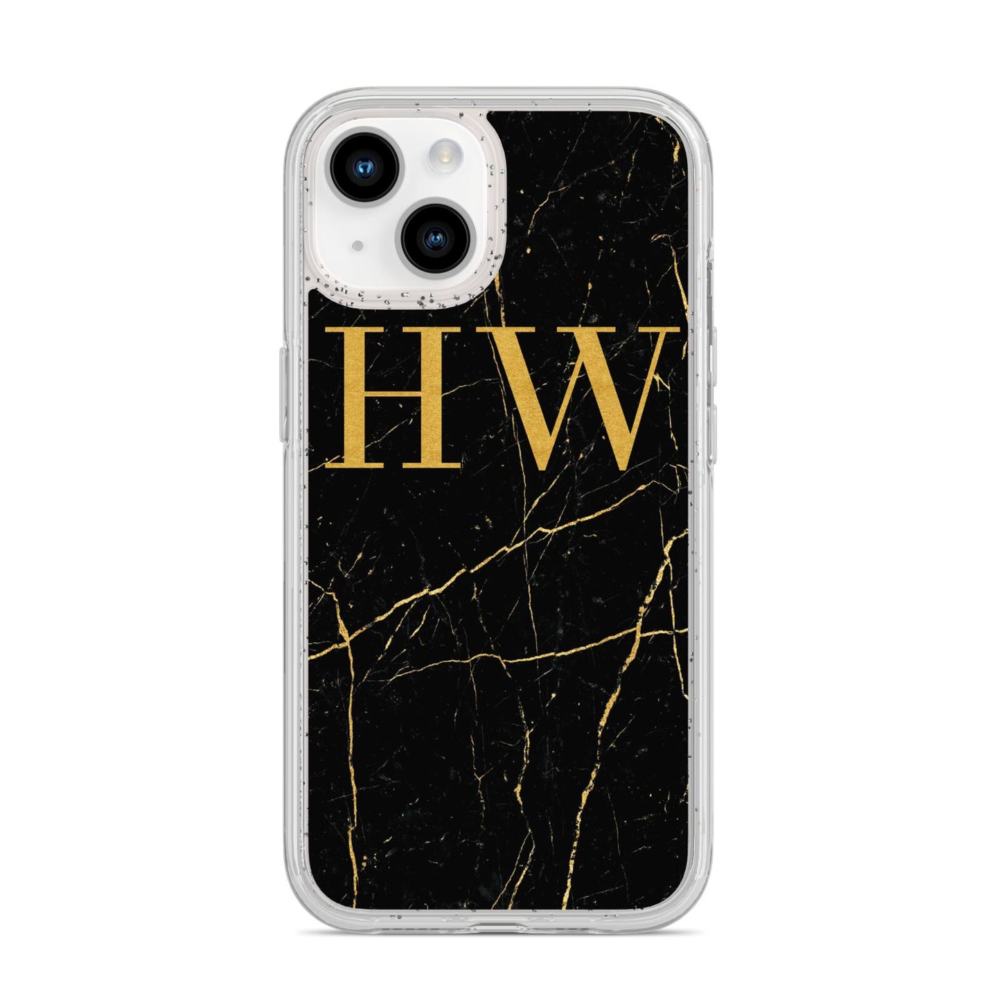 Gold Marble Monogram Personalised iPhone 14 Glitter Tough Case Starlight