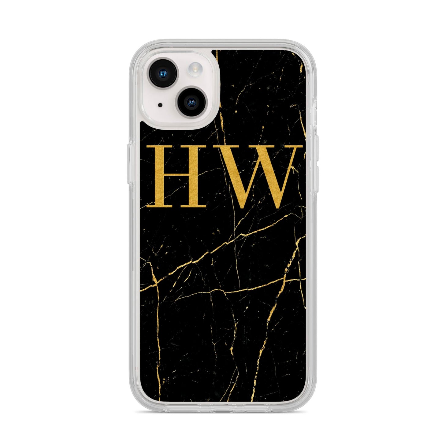 Gold Marble Monogram Personalised iPhone 14 Plus Clear Tough Case Starlight