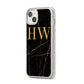 Gold Marble Monogram Personalised iPhone 14 Plus Glitter Tough Case Starlight Angled Image