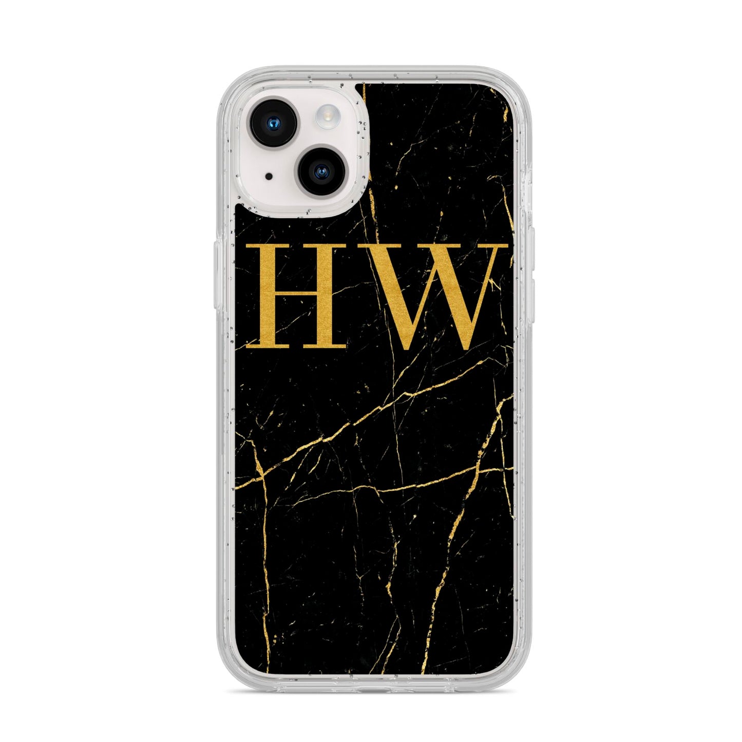 Gold Marble Monogram Personalised iPhone 14 Plus Glitter Tough Case Starlight