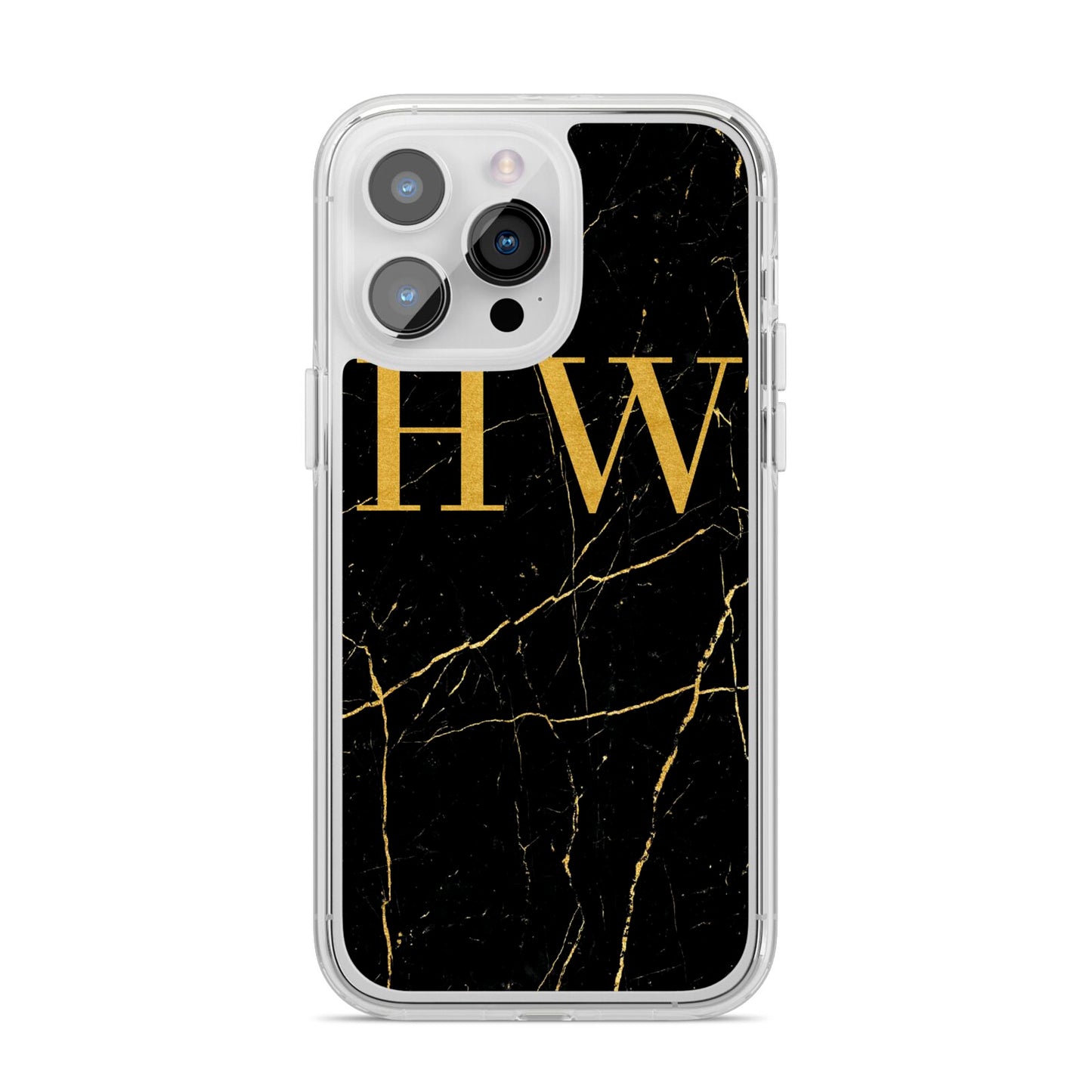 Gold Marble Monogram Personalised iPhone 14 Pro Max Clear Tough Case Silver