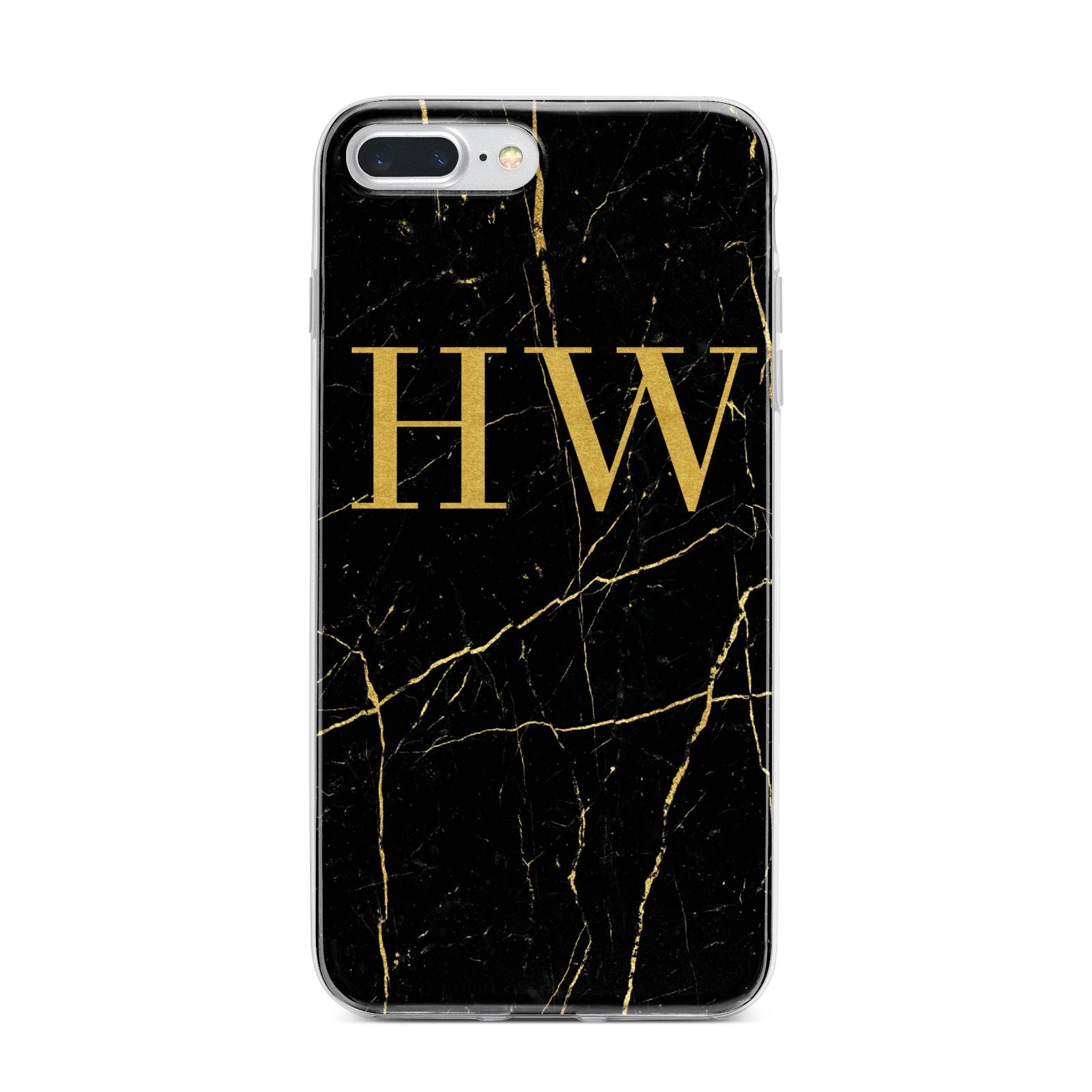 Gold Marble Monogram Personalised iPhone 7 Plus Bumper Case on Silver iPhone