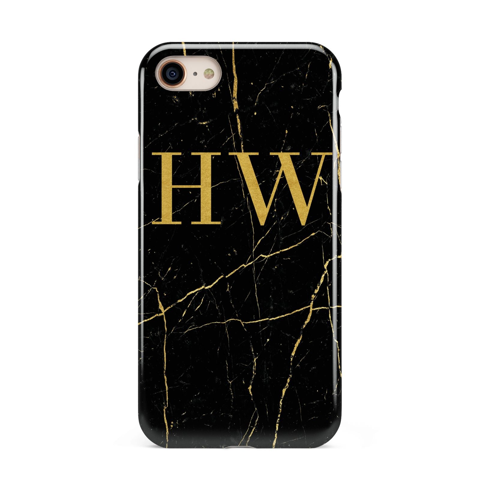 Gold Marble Monogram Personalised iPhone 8 3D Tough Case on Gold Phone