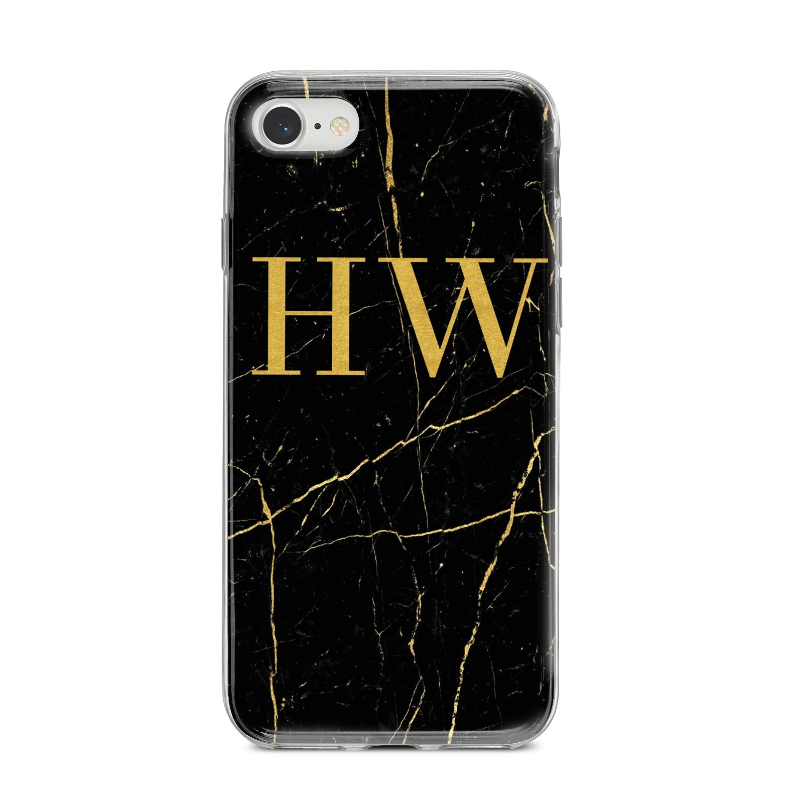 Gold Marble Monogram Personalised iPhone 8 Bumper Case on Silver iPhone