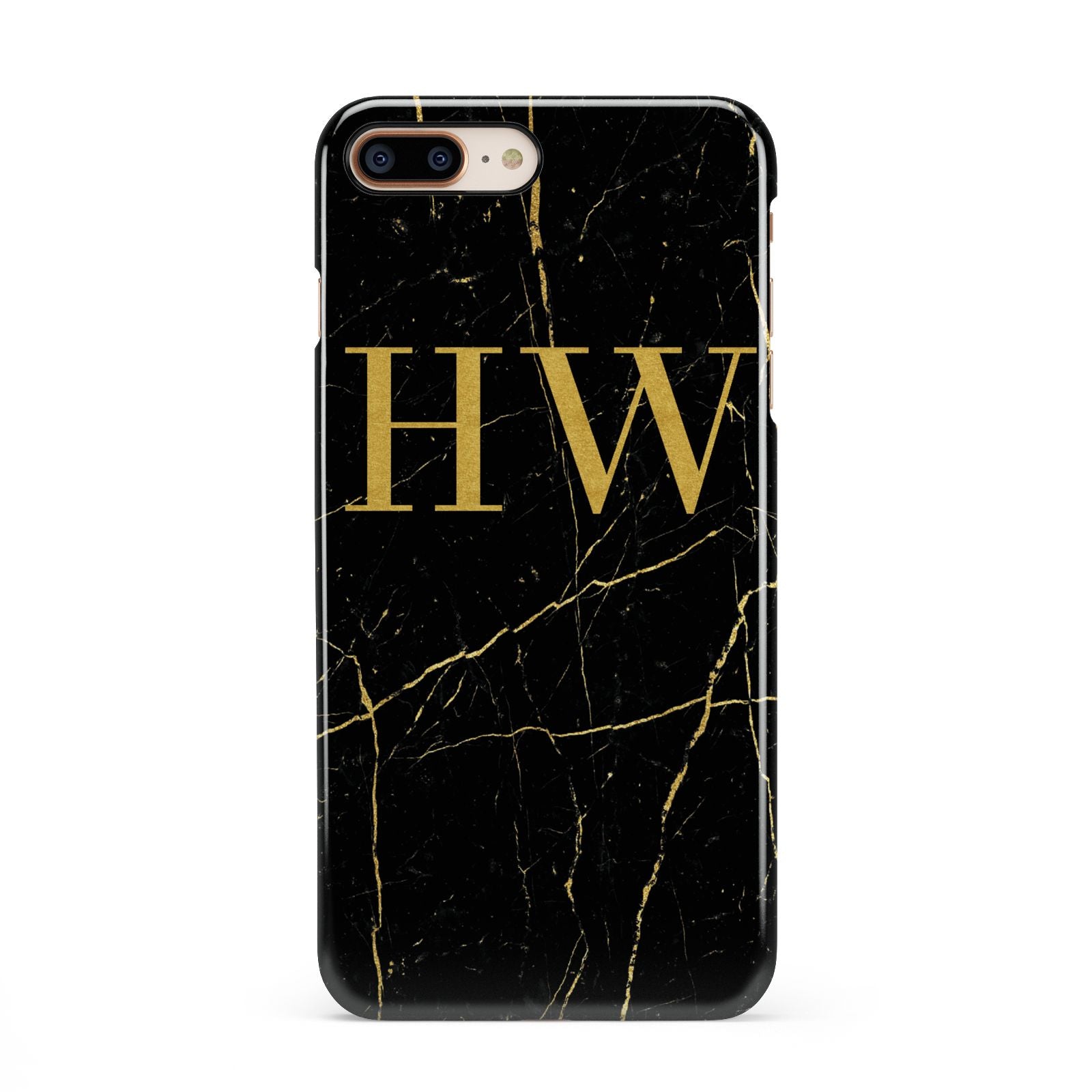 Gold Marble Monogram Personalised iPhone 8 Plus 3D Snap Case on Gold Phone