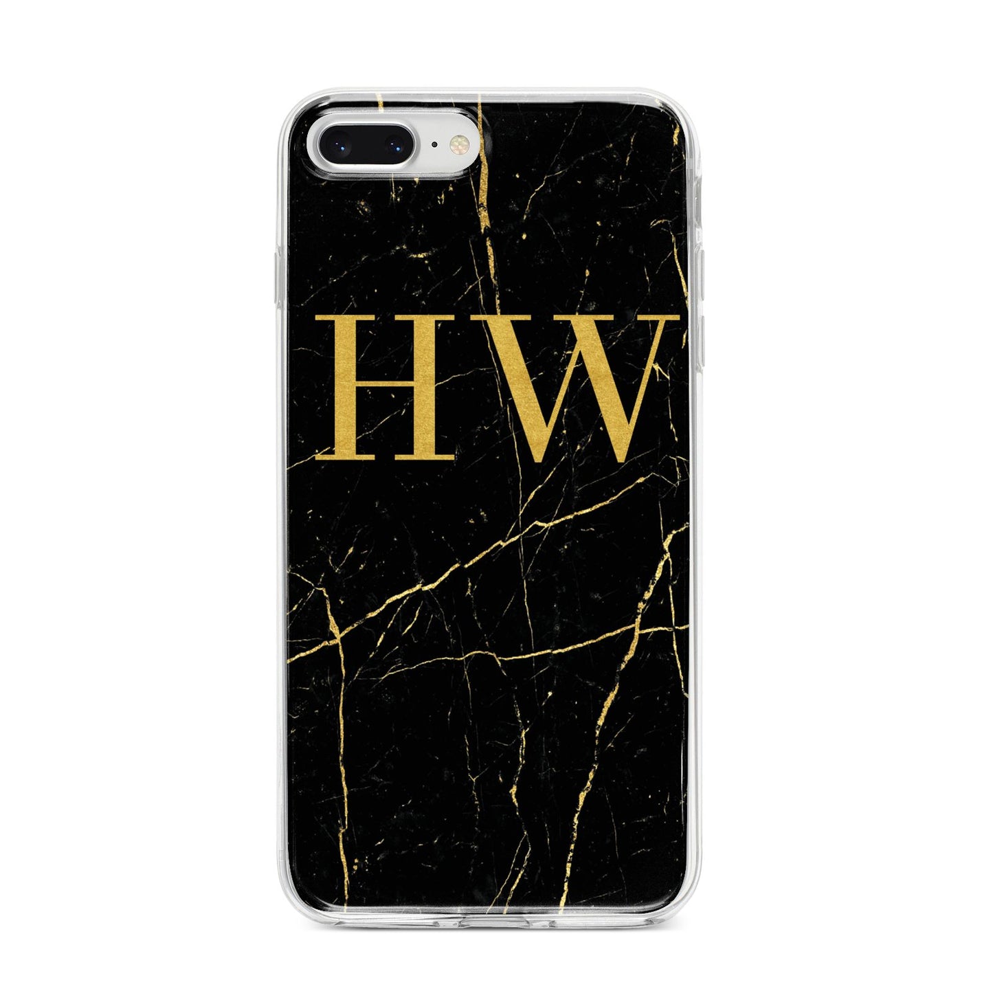 Gold Marble Monogram Personalised iPhone 8 Plus Bumper Case on Silver iPhone
