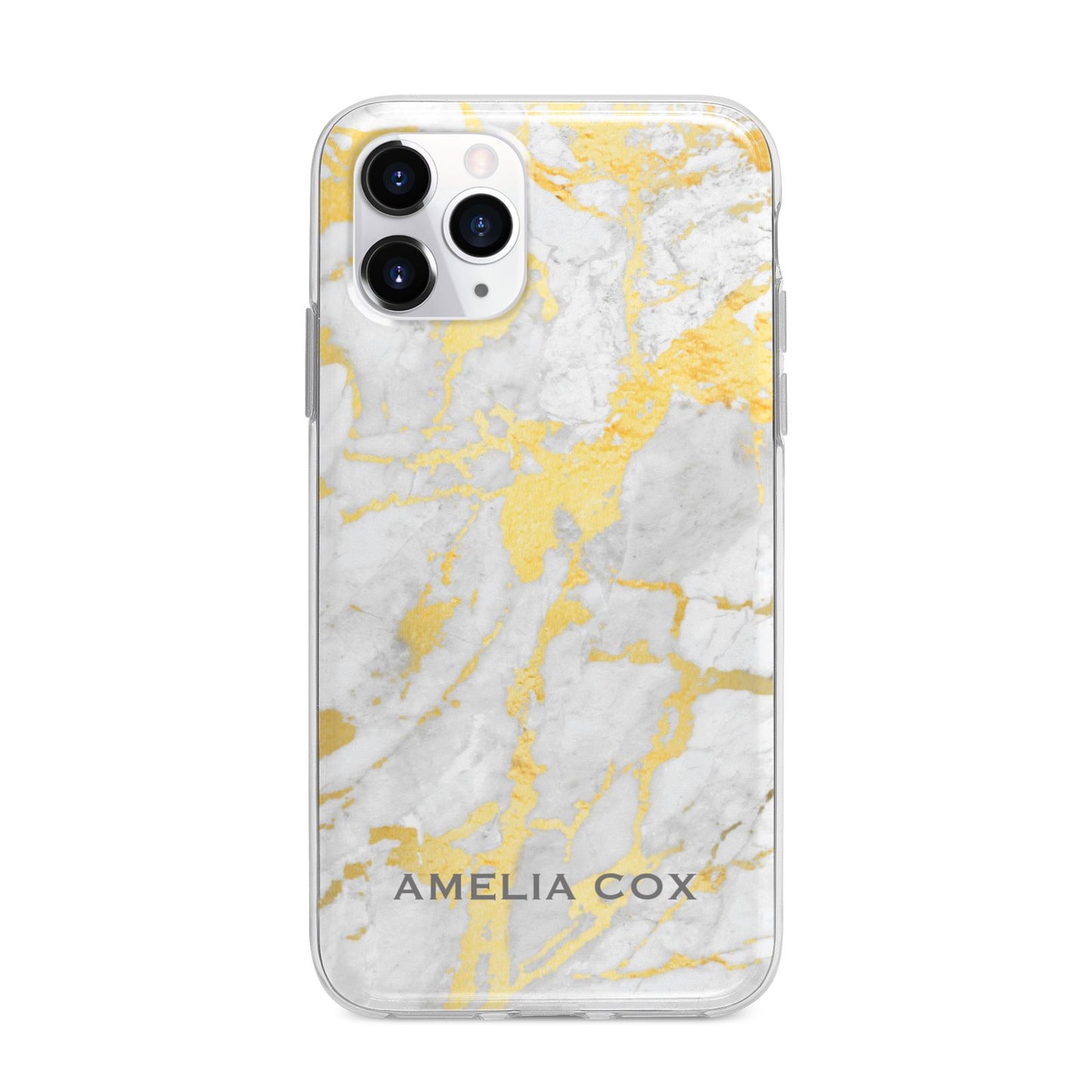 Gold Marble Name Personalised Apple iPhone 11 Pro Max in Silver with Bumper Case